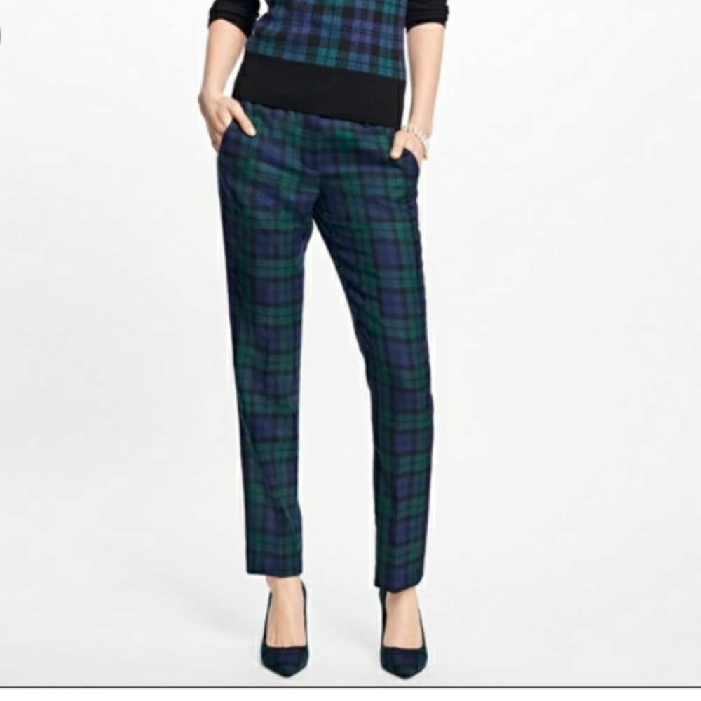 brooks brothers Catherine deep green plaid wool trousers pants 6 watch